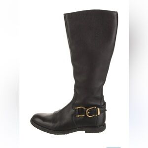 Burberry Equestrian Pebbled Leather Horsebit Tall Boots in black